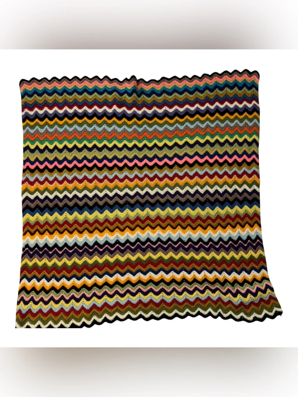 Vintage Hand Crocheted Zigzag Afghan Throw